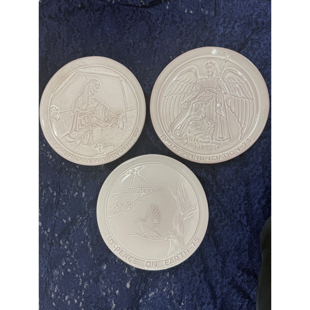 Frankoma Pottery Christmas Plates Set 1969 1973 1975 Manger Annunciation Peace